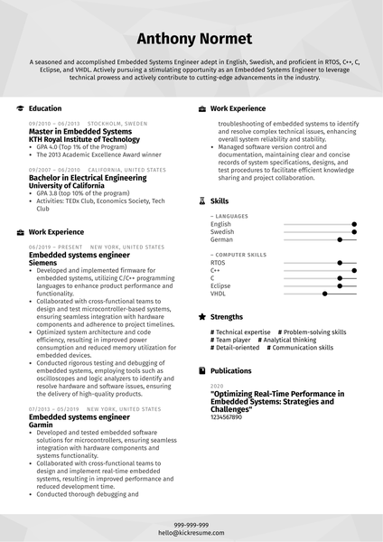 Embedded systems engineer Resume Sample