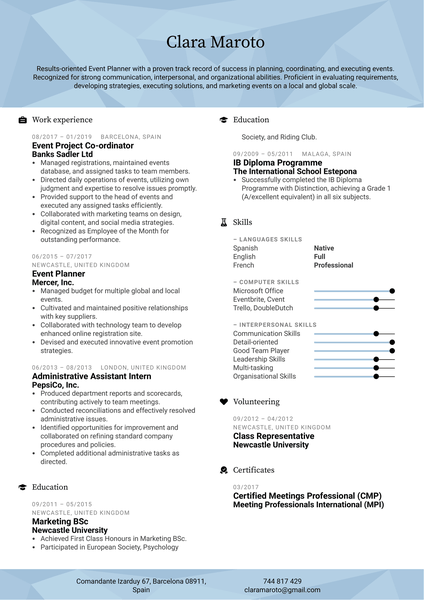 Event Planner Resume Template