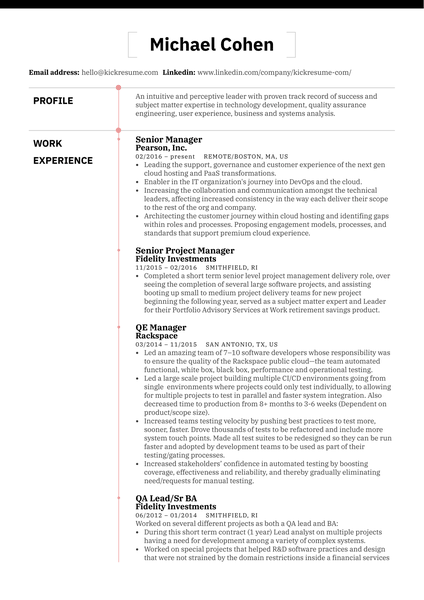 Senior Project Manager at Pearson Resume Sample