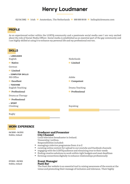 Producer & Presenter Resume Example