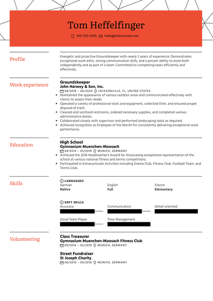 Groundskeeper Resume Sample