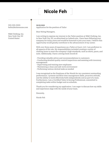 Tailor Cover Letter Sample