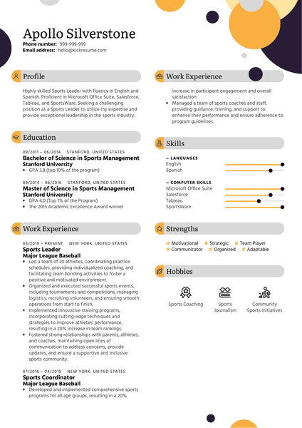 Sports Leader Resume Sample