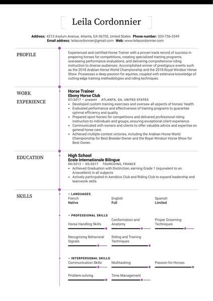 Horse Trainer Resume Sample