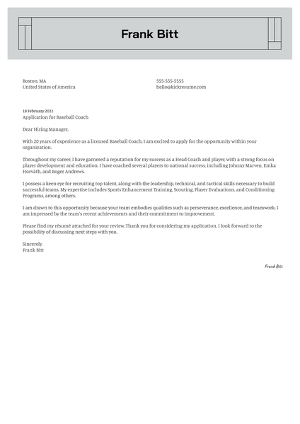 Head Coach Cover Letter Template