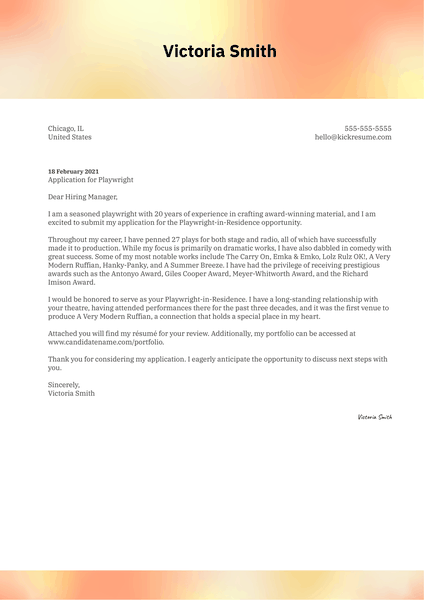 Playwright Cover Letter Sample