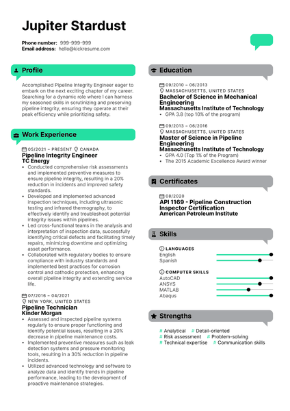 Pipeline Integrity Engineer Resume Sample