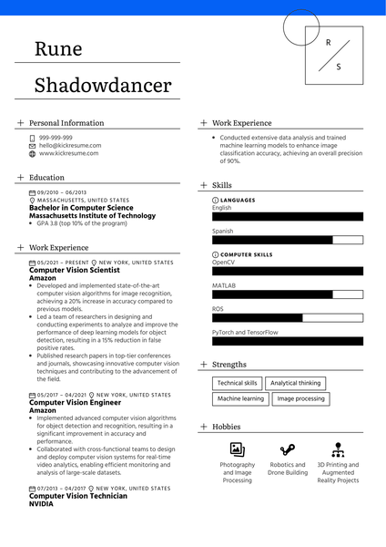 Computer Vision Scientist Resume Sample