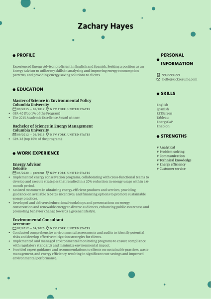 Energy Advisor Resume Sample