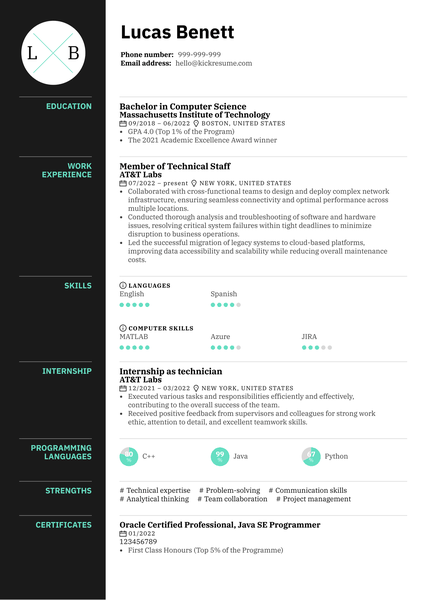 Member of Technical Staff Resume Sample