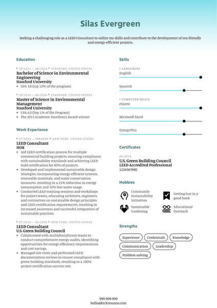 LEED Consultant Resume Sample