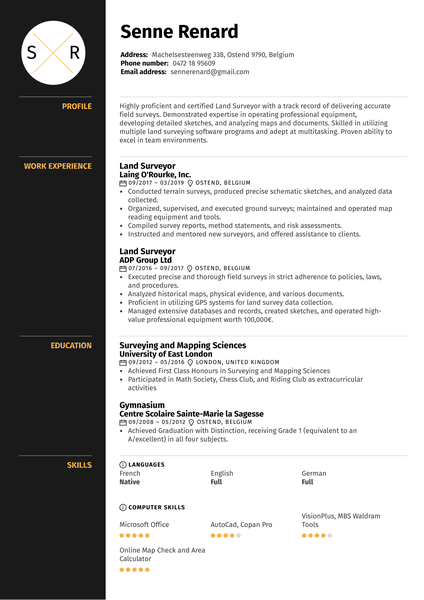 Land Surveyor Resume Sample