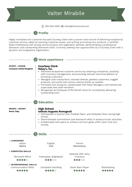 Courtesy Clerk Resume Example