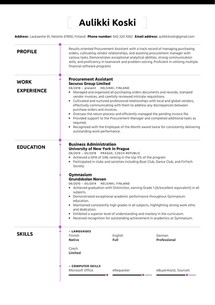 Procurement Assistant Resume Sample