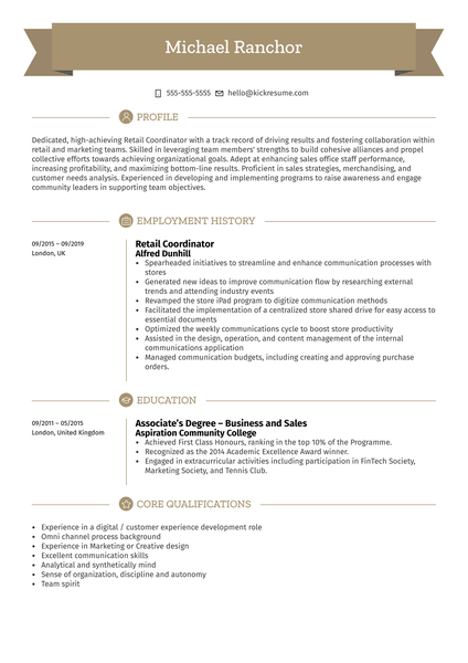 Retail Coordinator Resume Sample