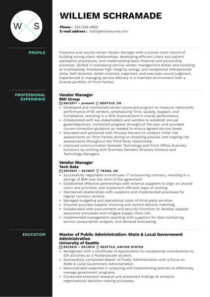 Vendor Manager Resume Sample