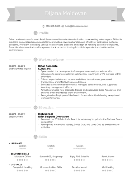 Retail Associate Resume Sample