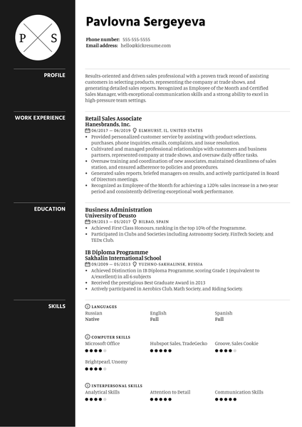 Retail Sales Associate Resume Sample