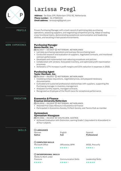 Purchasing Manager Resume Sample