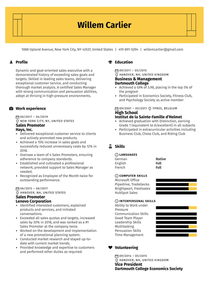 Sales Promoter Resume Example