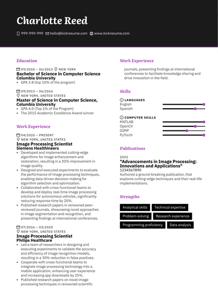 Image Processing Scientist Resume Sample