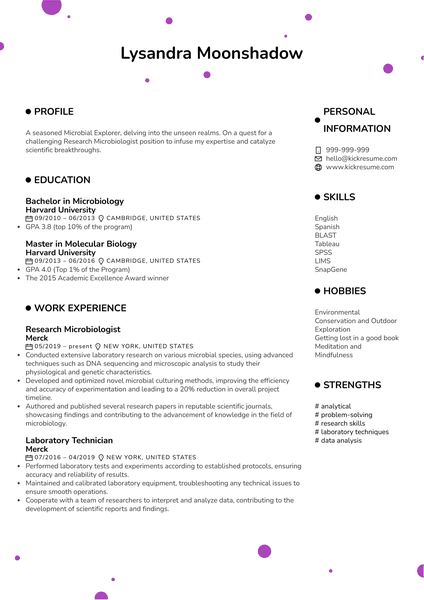 Research Microbiologist Resume Sample