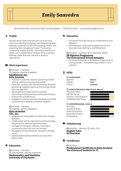 Data Scientist Resume Example