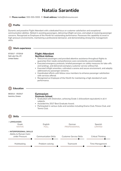 Flight Attendant Resume Example