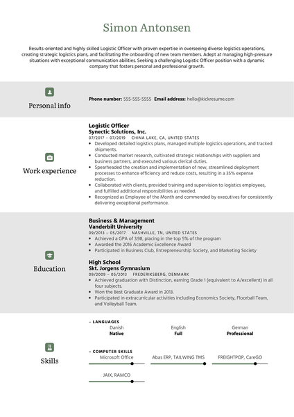 Logistic Officer Resume Sample