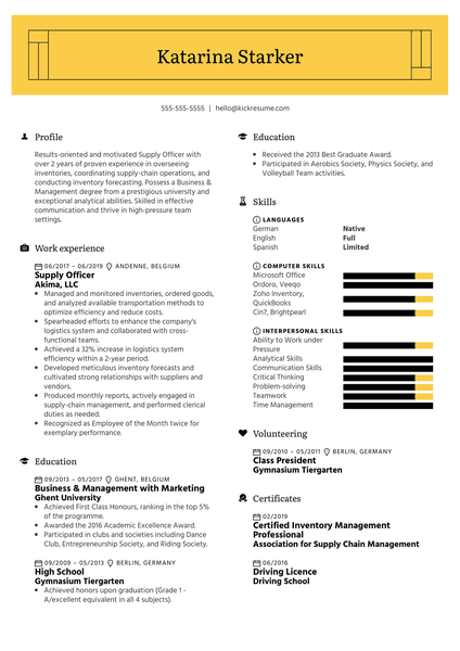 Supply Officer Resume Example