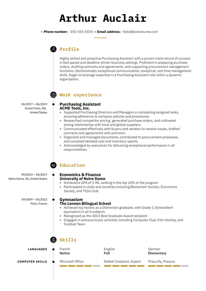 Purchasing Assistant Resume Template