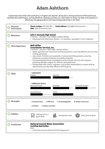 Well Driller Resume Sample