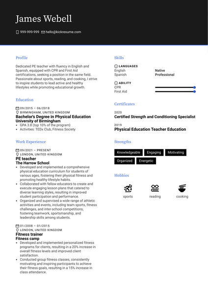 PE Teacher Resume Sample