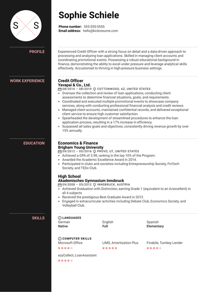 Credit Officer Resume Sample