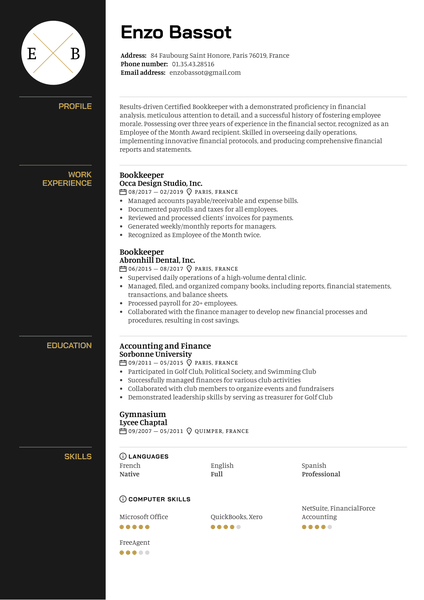 Bookkeeper Resume Example