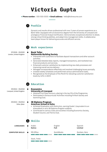 Bank Teller Resume Sample