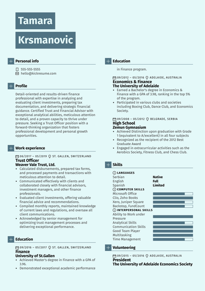 Trust Officer Resume Sample