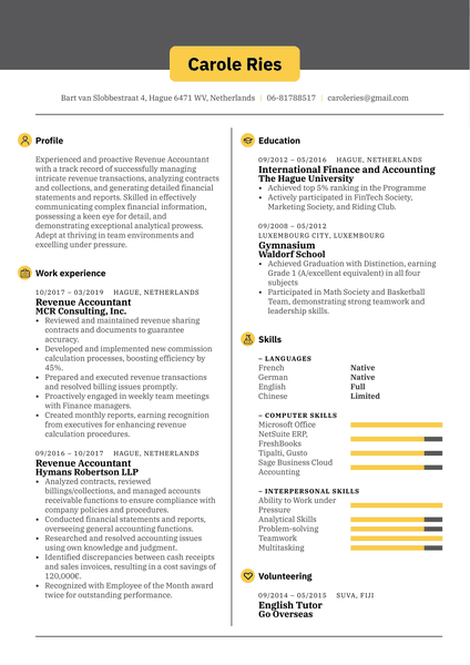 Revenue Accountant Resume Sample