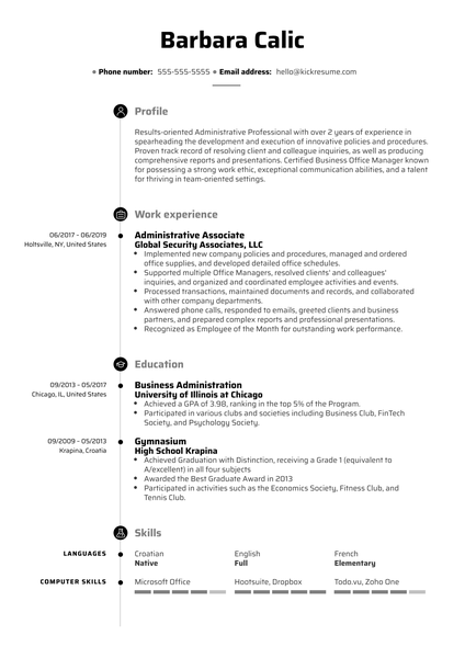 Administrative Associate Resume Sample