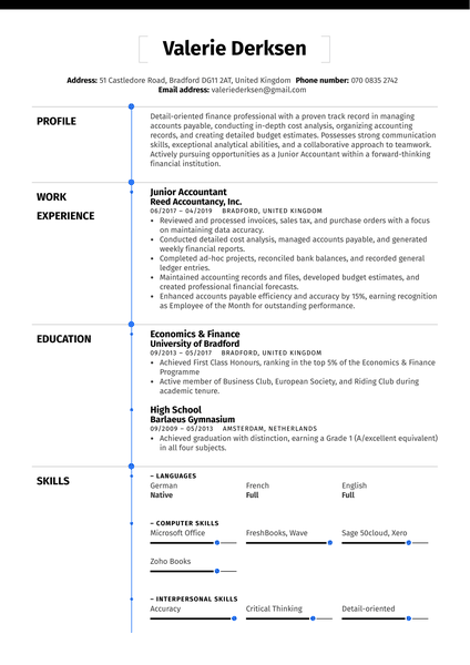 Junior Accountant Resume Sample