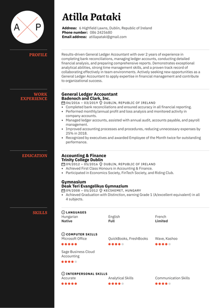 General Ledger Accountant Resume Example