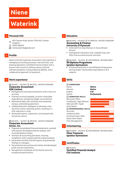 Corporate Accountant Resume Sample