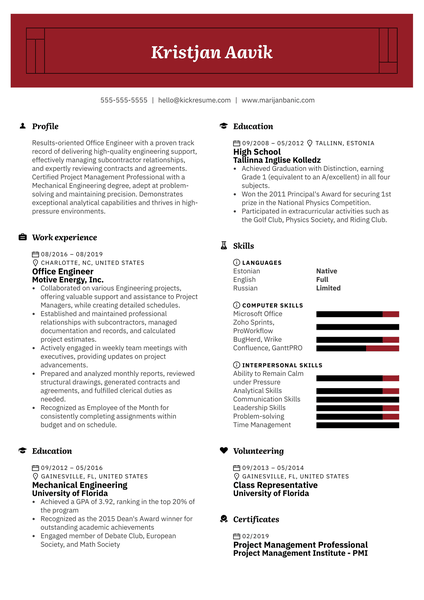 Office Engineer Resume Sample