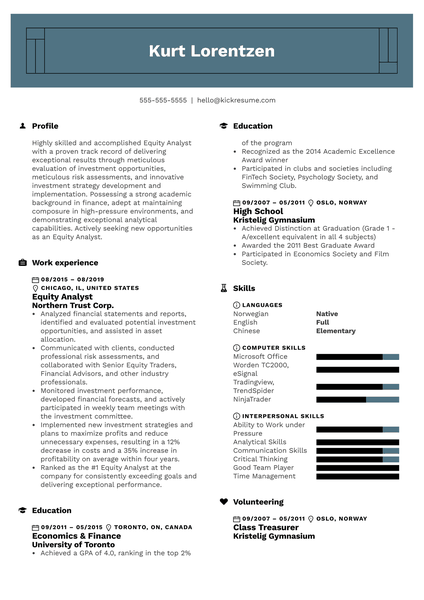 Equity Analyst Resume Example