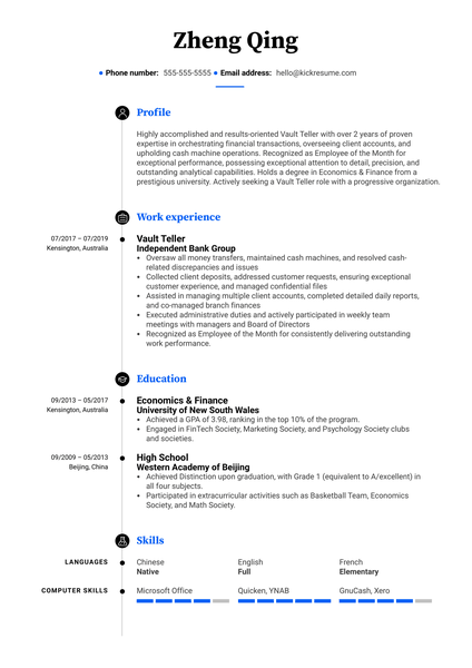 Vault Teller Resume Sample