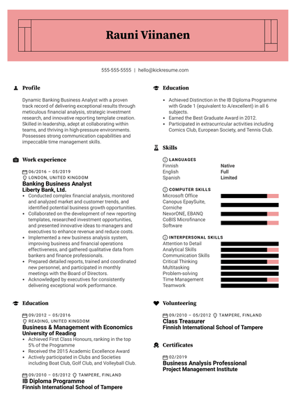 Banking Business Analyst Resume Sample