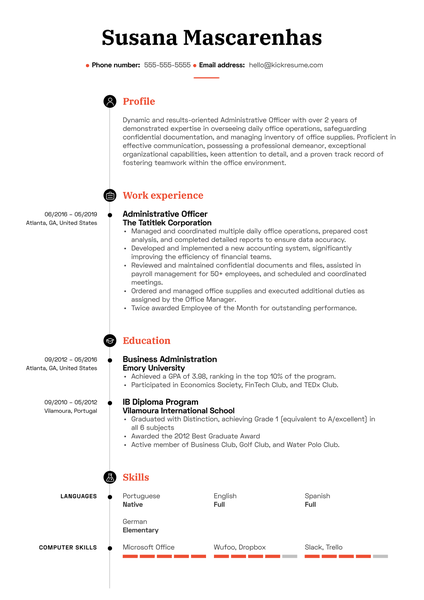 Administrative Officer Resume Sample