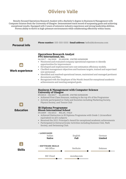 Operations Research Analyst Resume Example