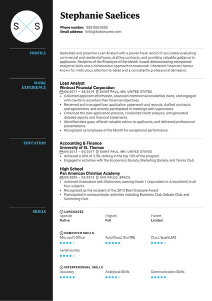 Loan Analyst Resume Example