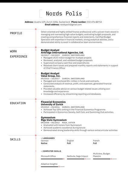 Budget Analyst Resume Example